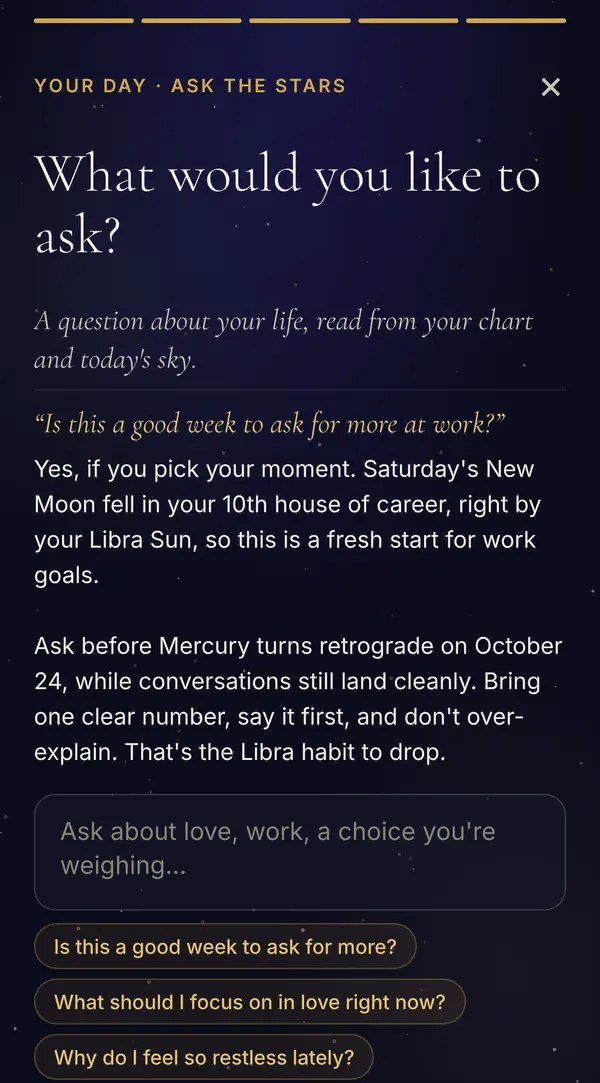 Ask the stars: a question about work answered from the birth chart and today's sky